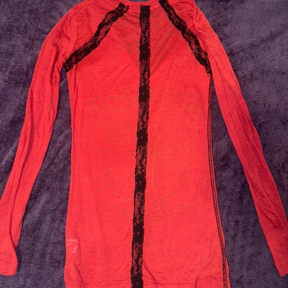 Rare Affliction Early 2000s Red Slim Fit Henley Embellished with Black Lace⚡︎❤️★ - Picture 4 of 4